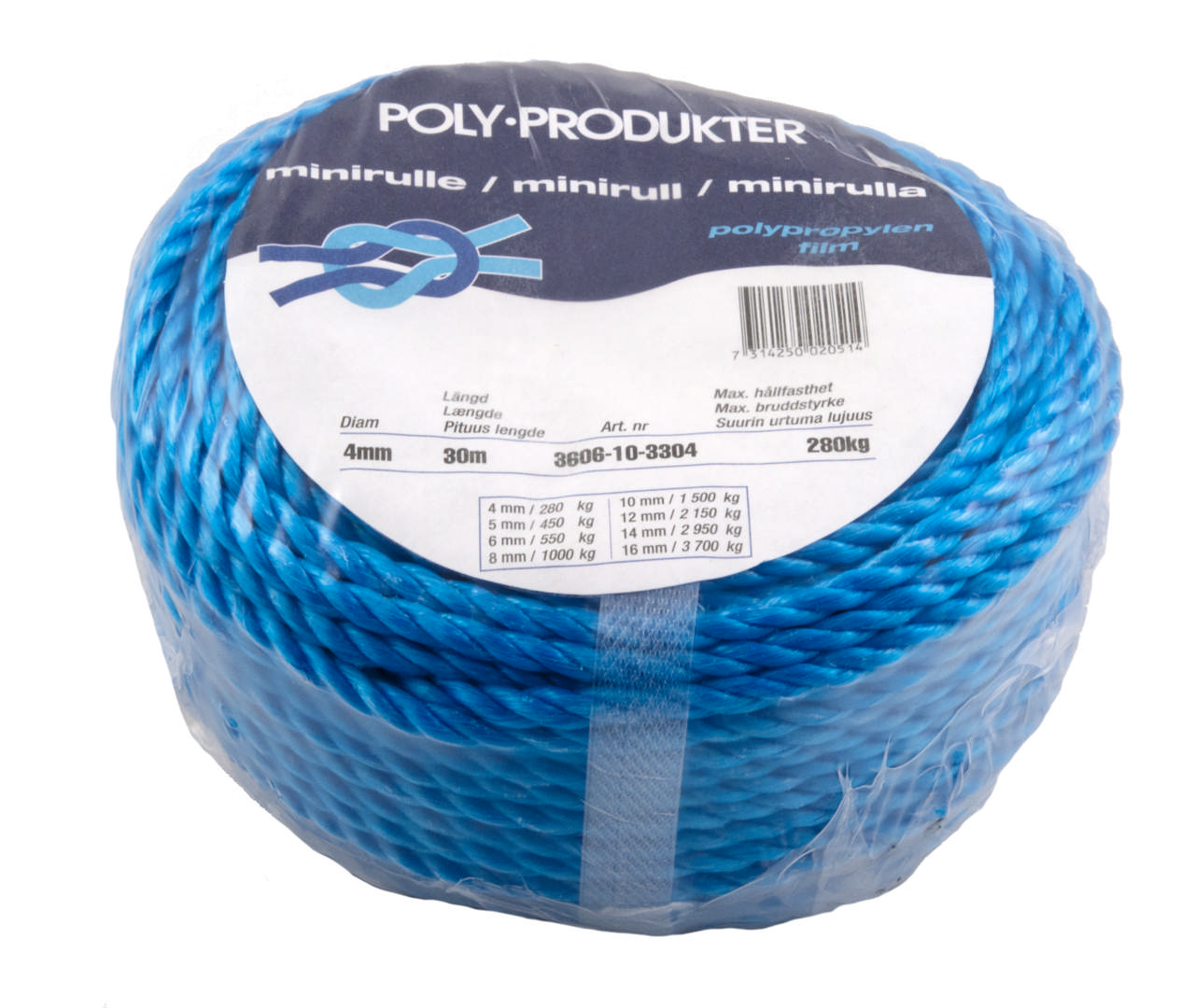TAU PP 3-SLÅTT 4MMX30M BLÅ
