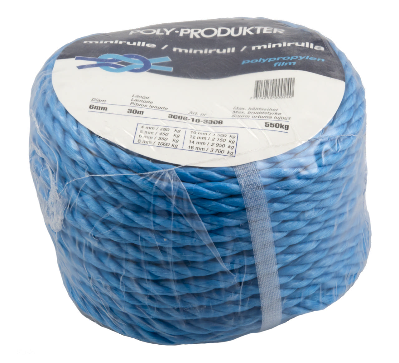 TAU PP 3-SLÅTT 6MMX30M BLÅ