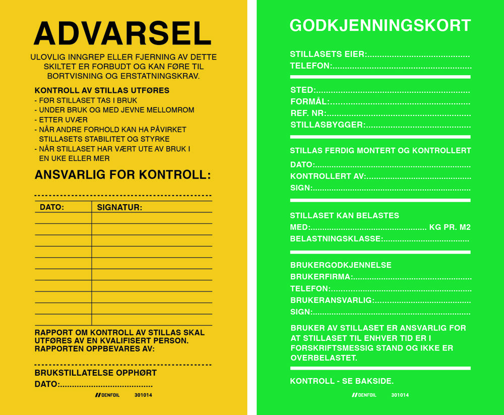 SKILT STILLAS 2 SIDIG GRØNN GU