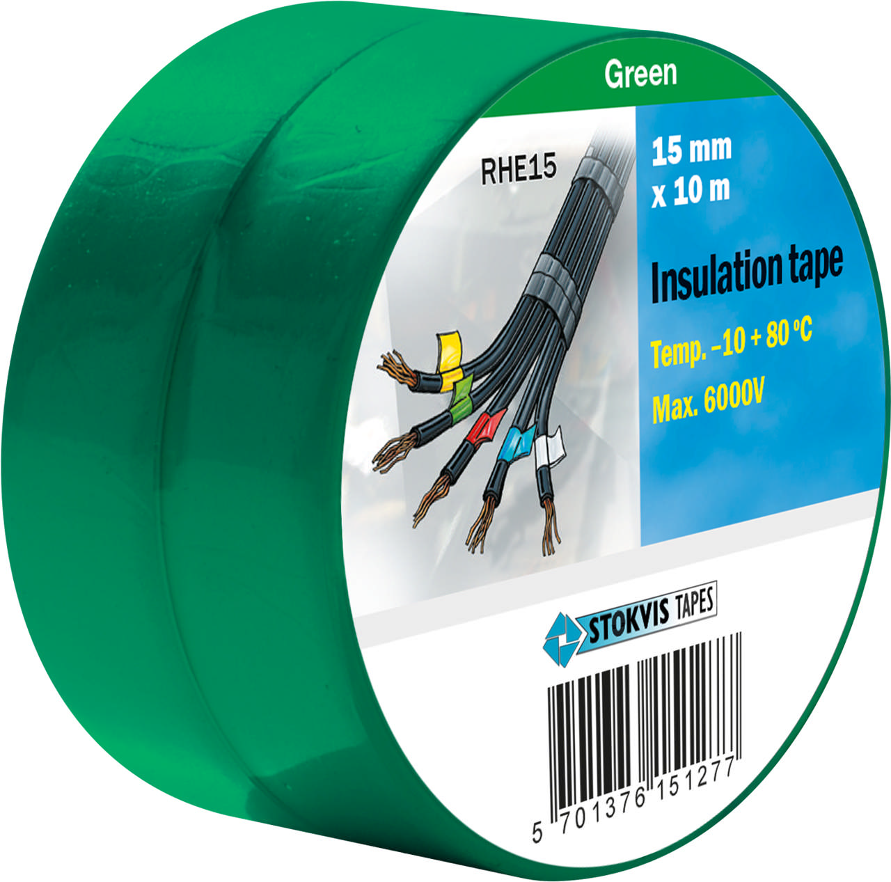 Elektrotape 15mmx10m Grønn15mm