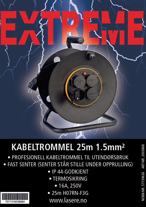 PROFF Kabeltrommel 1,5mm2-25m